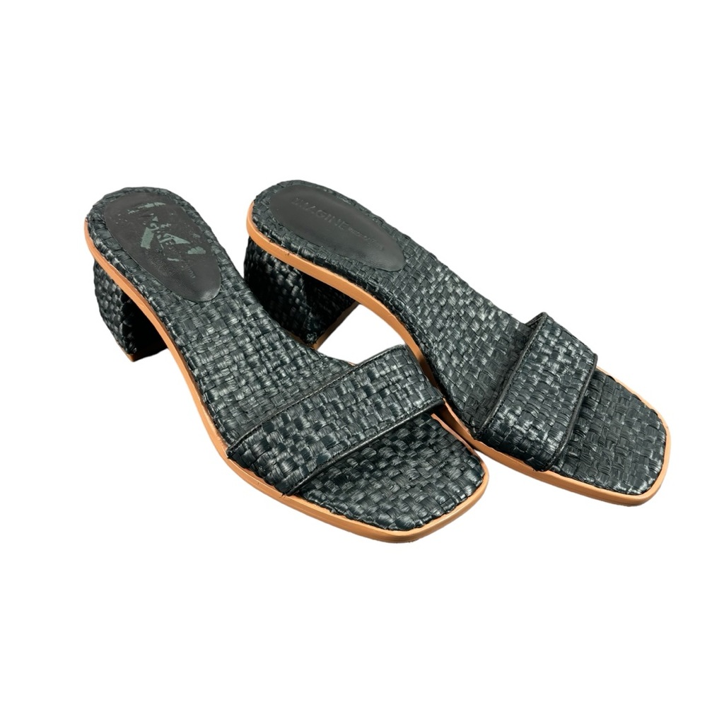 Imagine Vince Camuto Blue Woven Laleh Heeled Sandals Slip On Open Toe Womens 8.5